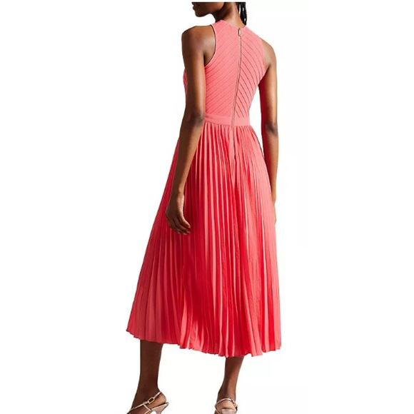 Ted Baker Loueli Cross Front Pleated Midi Dress Coral Size 3 US 10-12 - Picture 2 of 16